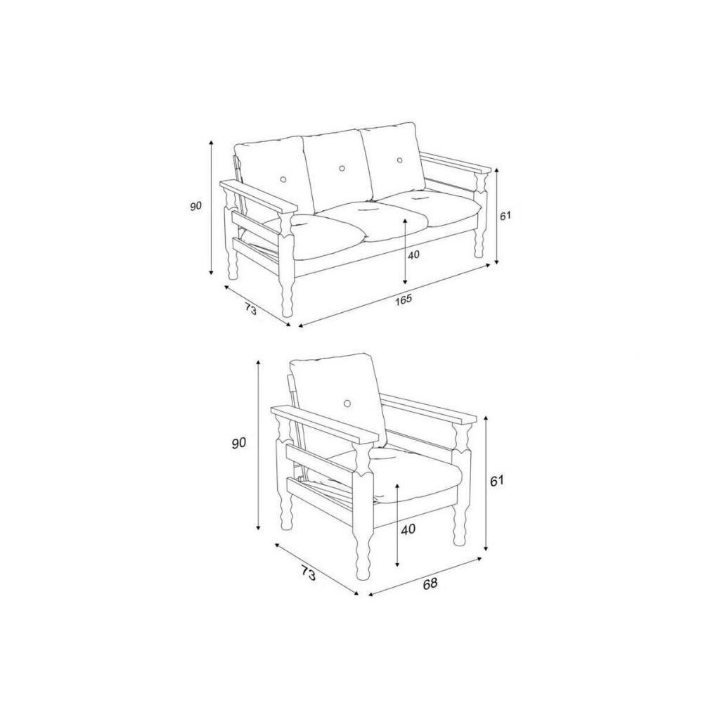 Jogo De Sofá Madeira Maciça Liz 3 Lugares E 2 Poltronas Multimóveis Floral Cinza - 2