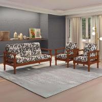 Jogo De Sofá Madeira Maciça Liz 3 Lugares E 2 Poltronas Multimóveis Floral Cinza - 5