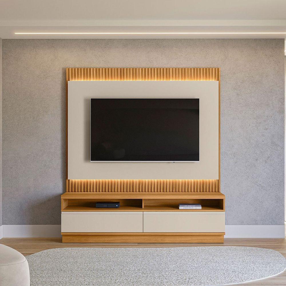 Rack Com Painel Modulado Para Tv Até 70 Polegadas Ripado Paulina Tauari/off White Fosco - 9