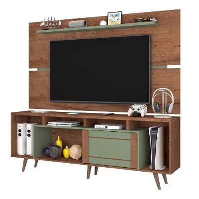 Conjunto Rack E Painel Sala Para Tv Até 65 Polegadas Freijo Rustico-green Fosco