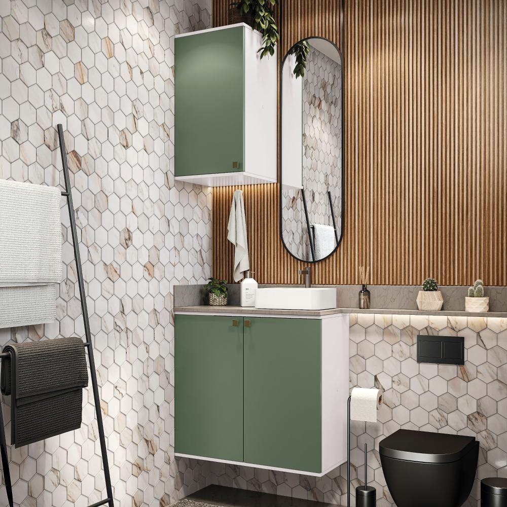 Conjunto Para Banheiro Com Aéreo Kappesberg Celeste 2 Peças Branco/verde 80cm - 1