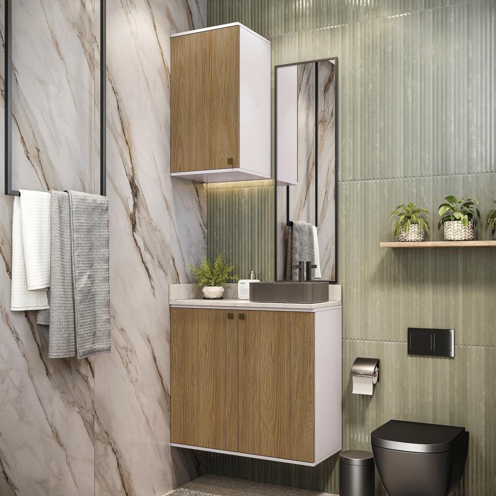 Conjunto Para Banheiro Com Aéreo Kappesberg Celeste 2 Peças Branco/nogueria 80cm - 1