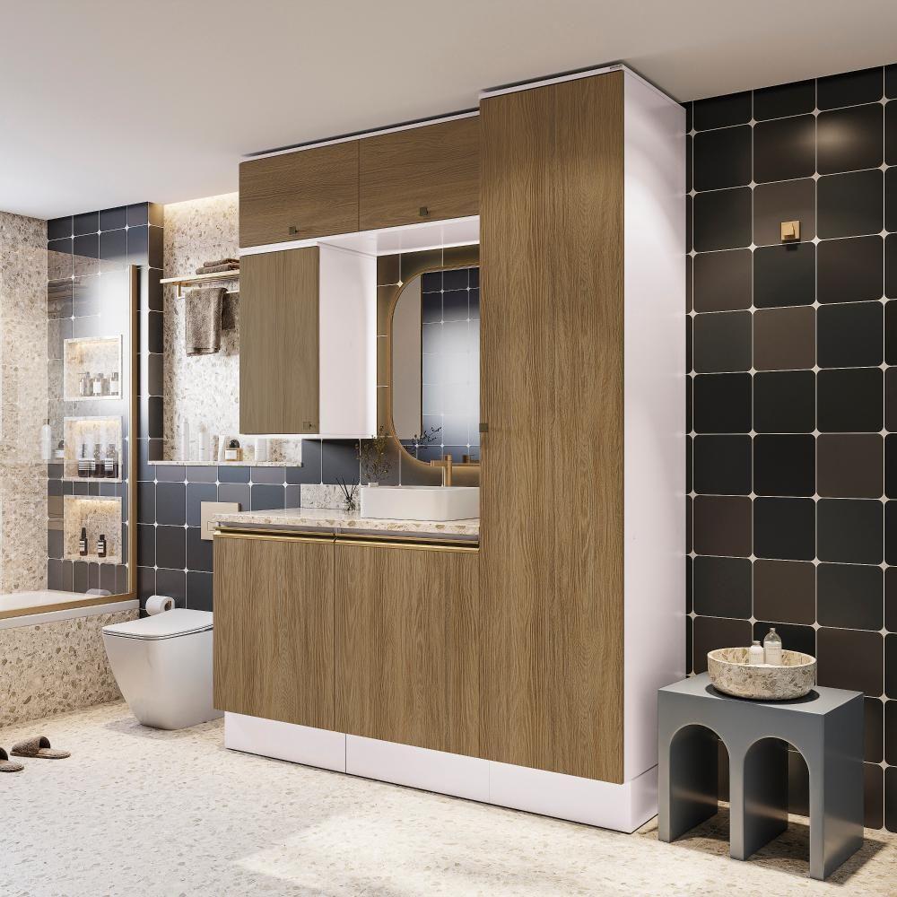 Conjunto Para Banheiro Kappesberg Celeste 6 Peças Branco/nogueira 170cm - 1