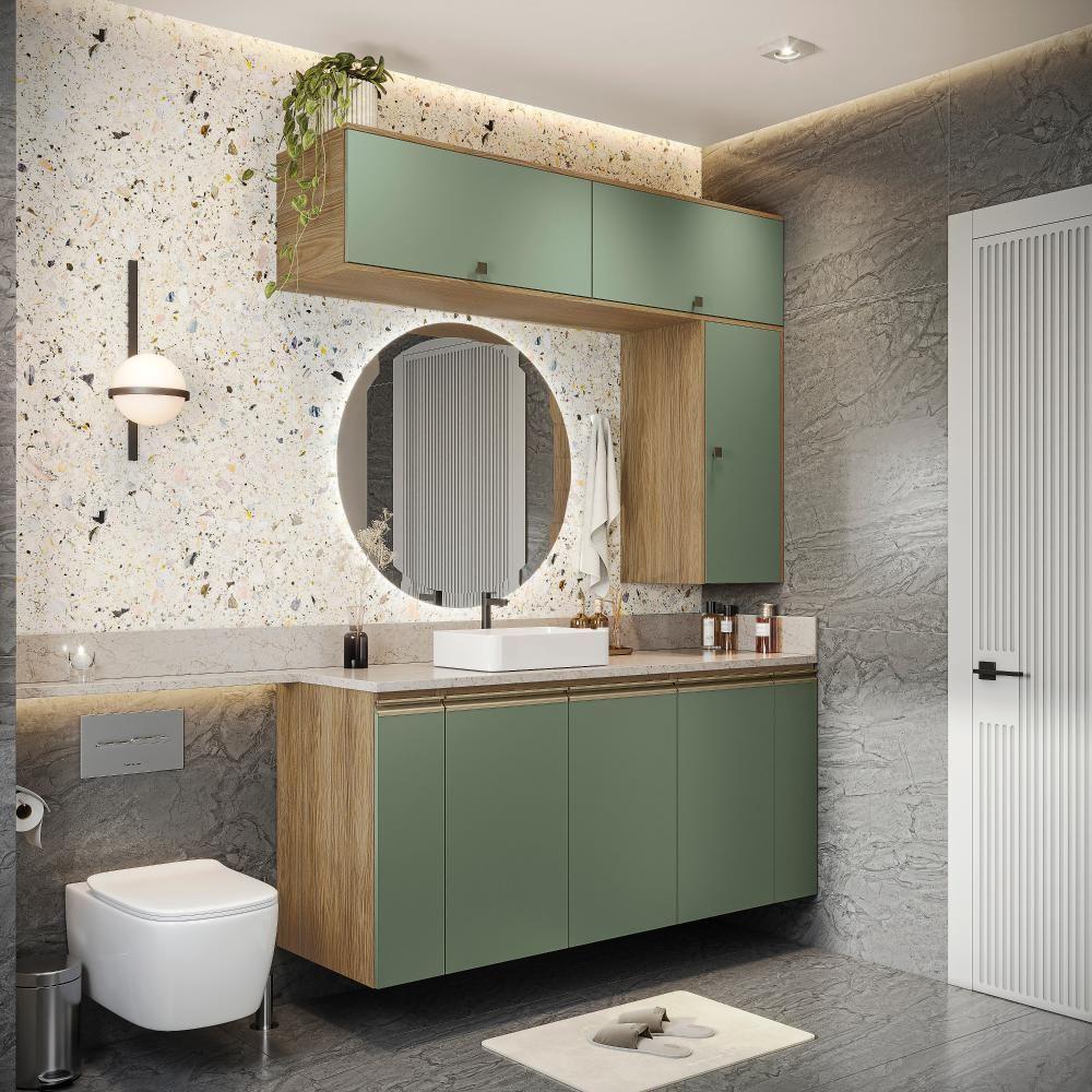 Conjunto Para Banheiro Kappesberg Celeste 7 Peças Nogueira/verde 160cm - 1