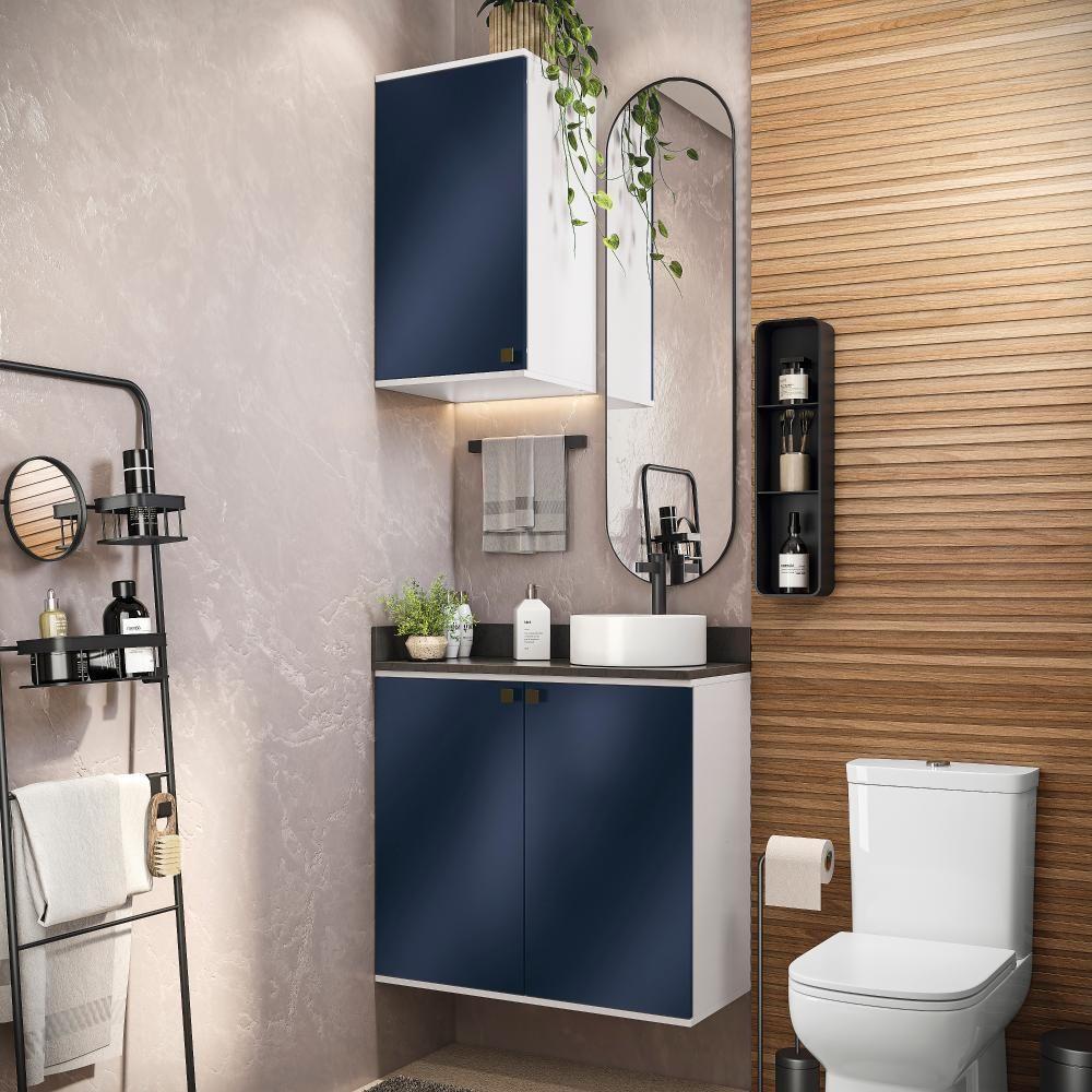 Conjunto Para Banheiro Com Aéreo Kappesberg Celeste 2 Peças Branco/azul 80cm - 1