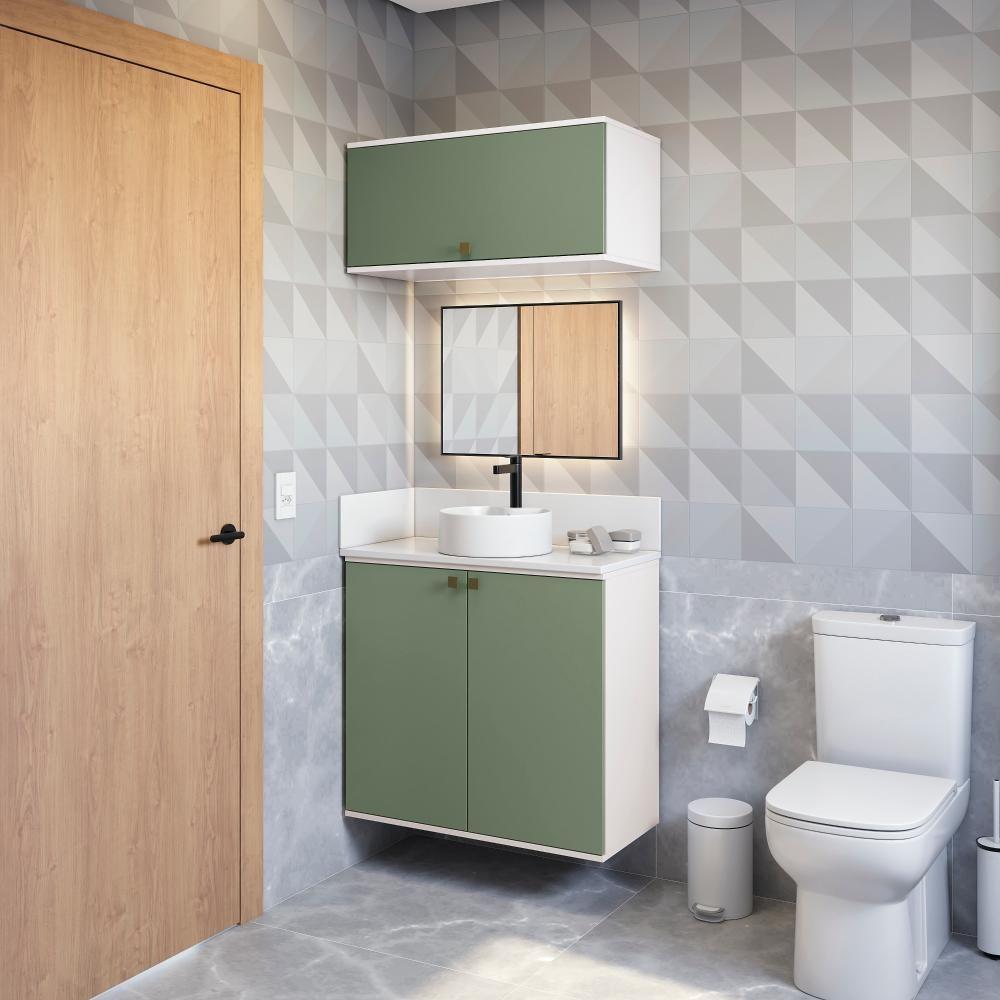 Conjunto Para Banheiro Com Basculante Kappesberg Celeste 2 Peças Branco/verde 80cm - 1