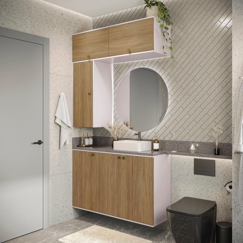 Conjunto Para Banheiro Kappesberg Celeste 4 Peças Branco/nogueira 120cm - 1