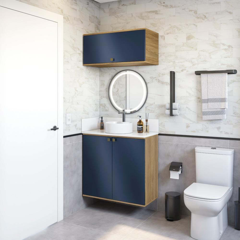 Conjunto Para Banheiro Com Basculante Kappesberg Celeste 2 Peças Nogueira/azul 80cm - 1