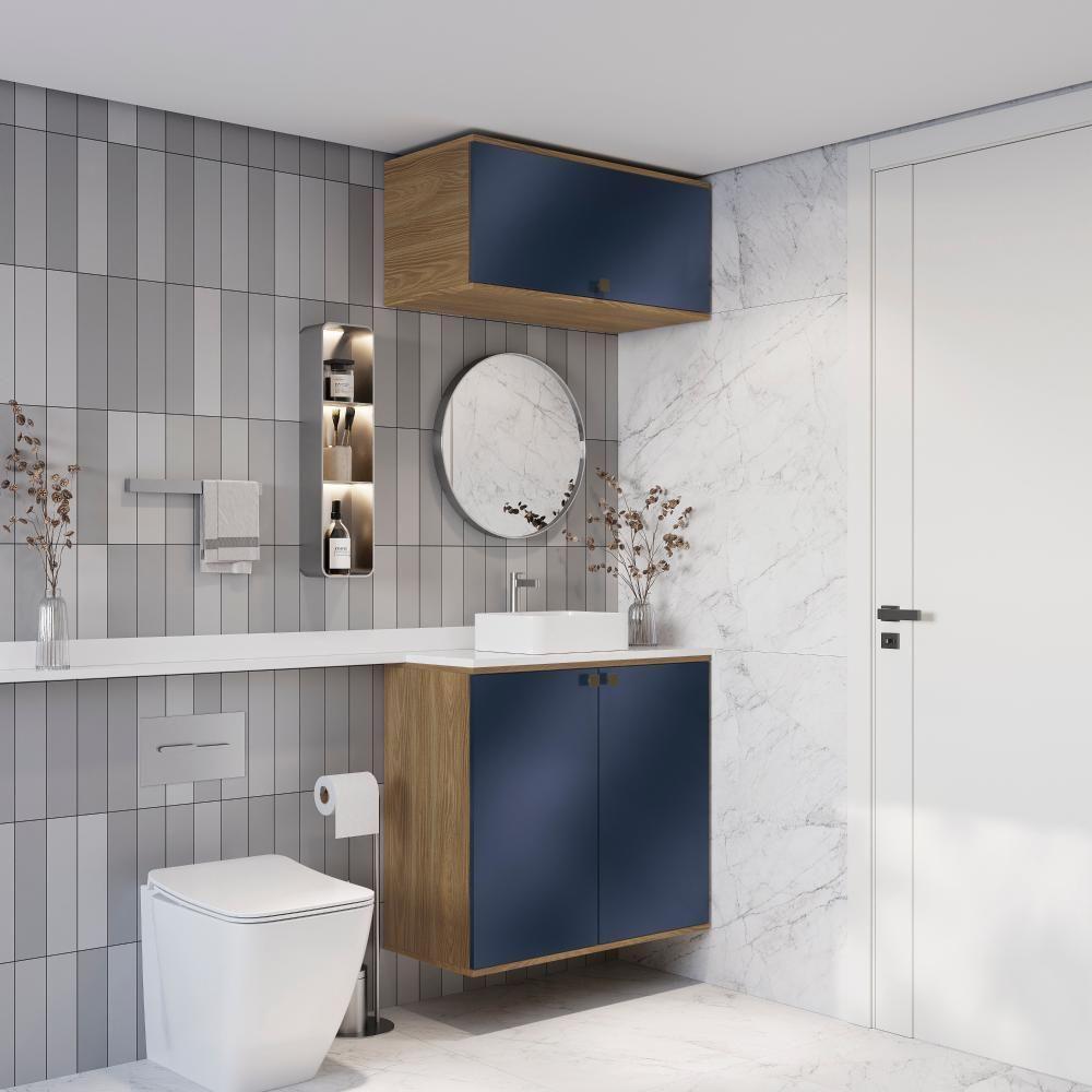 Conjunto Para Banheiro Com Basculante Kappesberg Celeste 2 Peças Nogueira/azul 80cm - 5