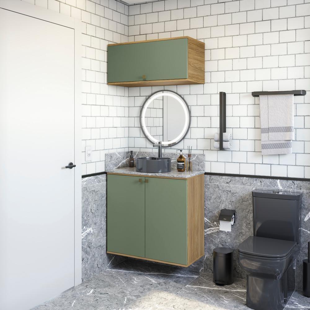 Conjunto Para Banheiro Com Basculante Kappesberg Celeste 2 Peças Nogueira/verde 80cm - 1