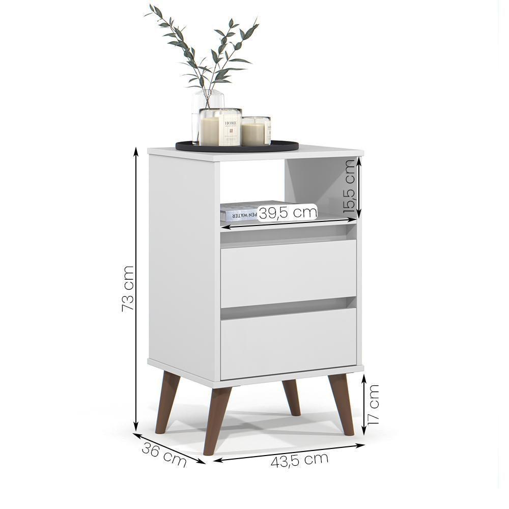 Kit 2 Mesa De Cabeceira Roma Quarto Com 2 Gavetas Branco - 4