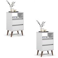 Kit 2 Mesa De Cabeceira Roma Quarto Com 2 Gavetas Branco - 1