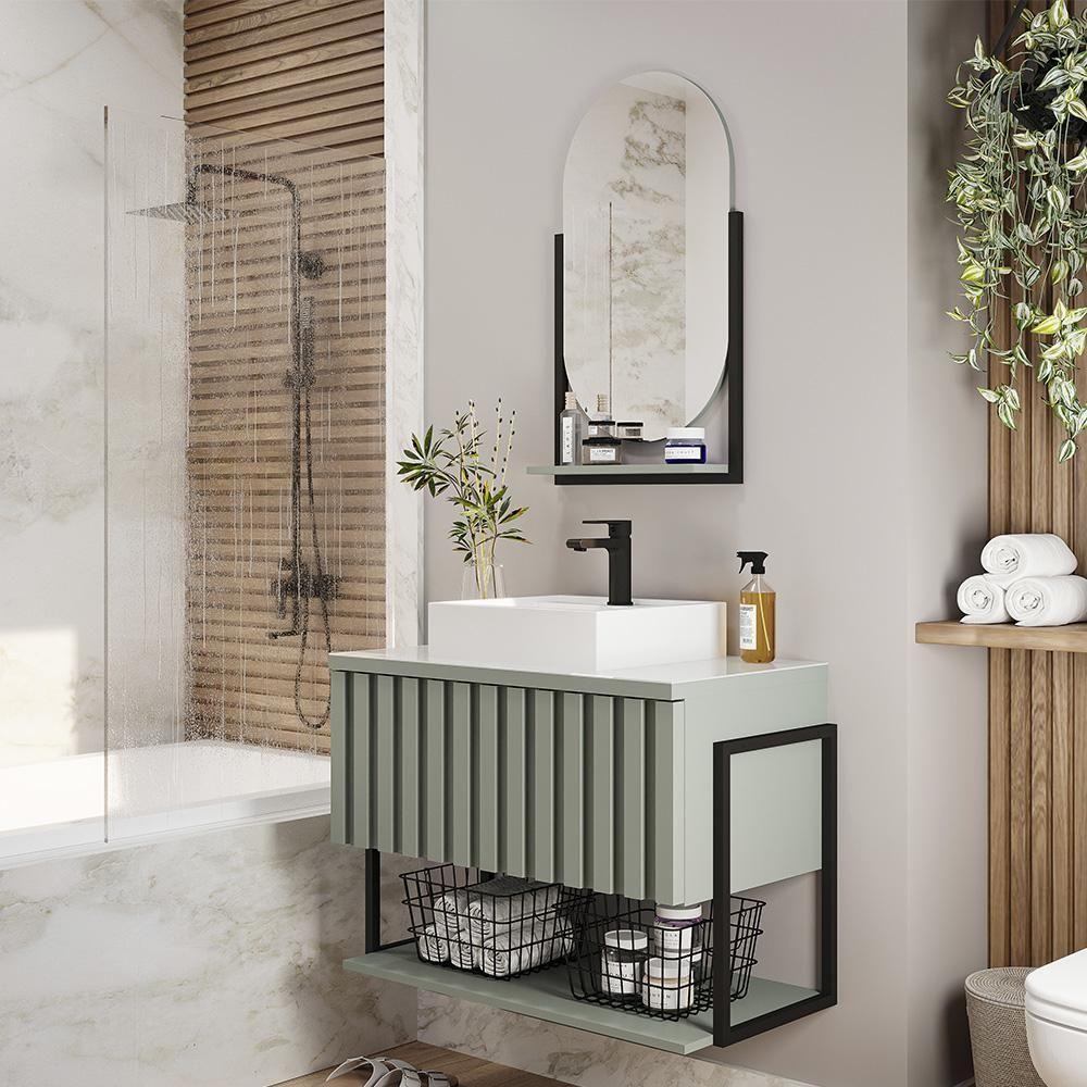 Kit Gabinete Para Banheiro Havai Com Cuba E Espelheira Ori Pistache - 1