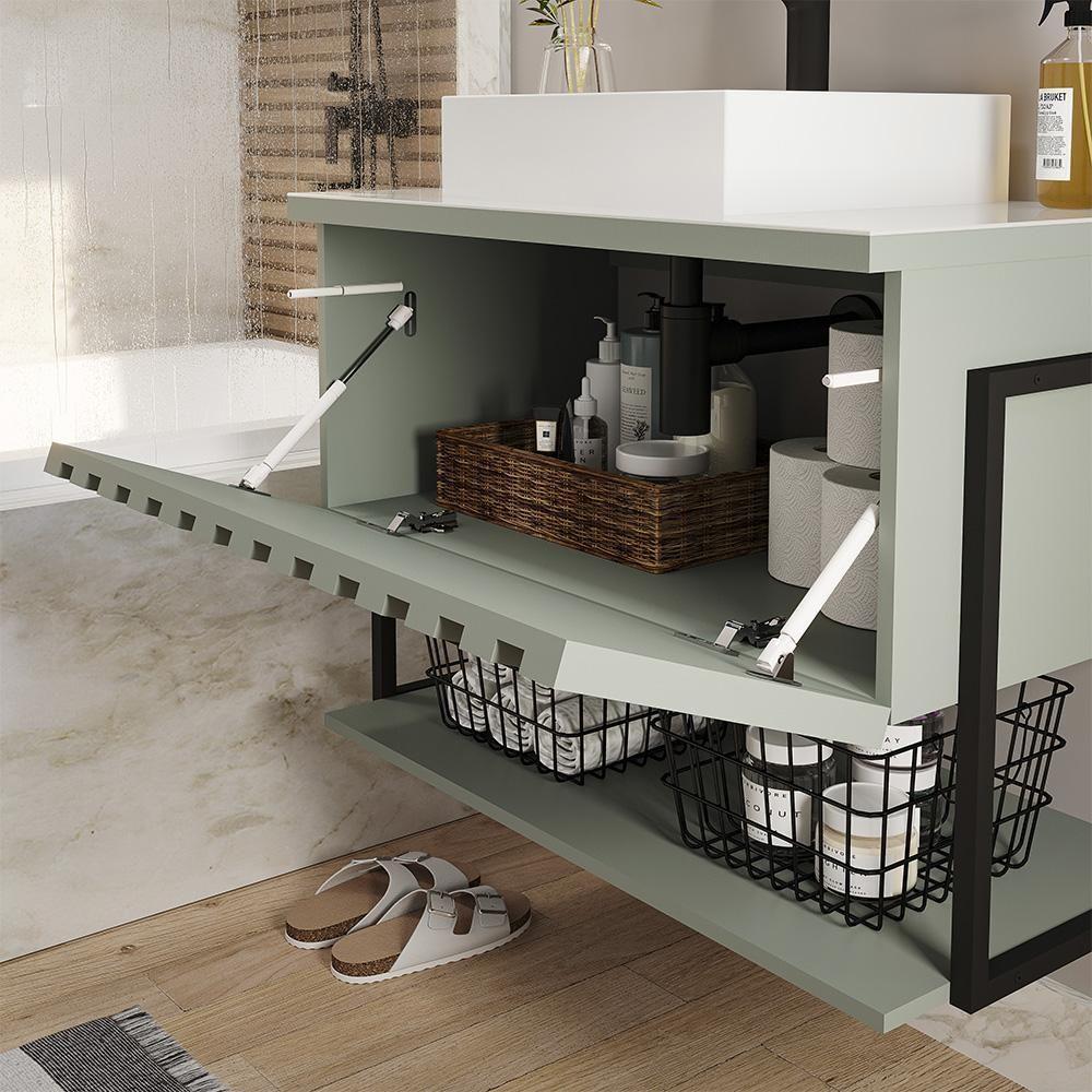 Kit Gabinete Para Banheiro Havai Com Cuba E Espelheira Ori Pistache - 3