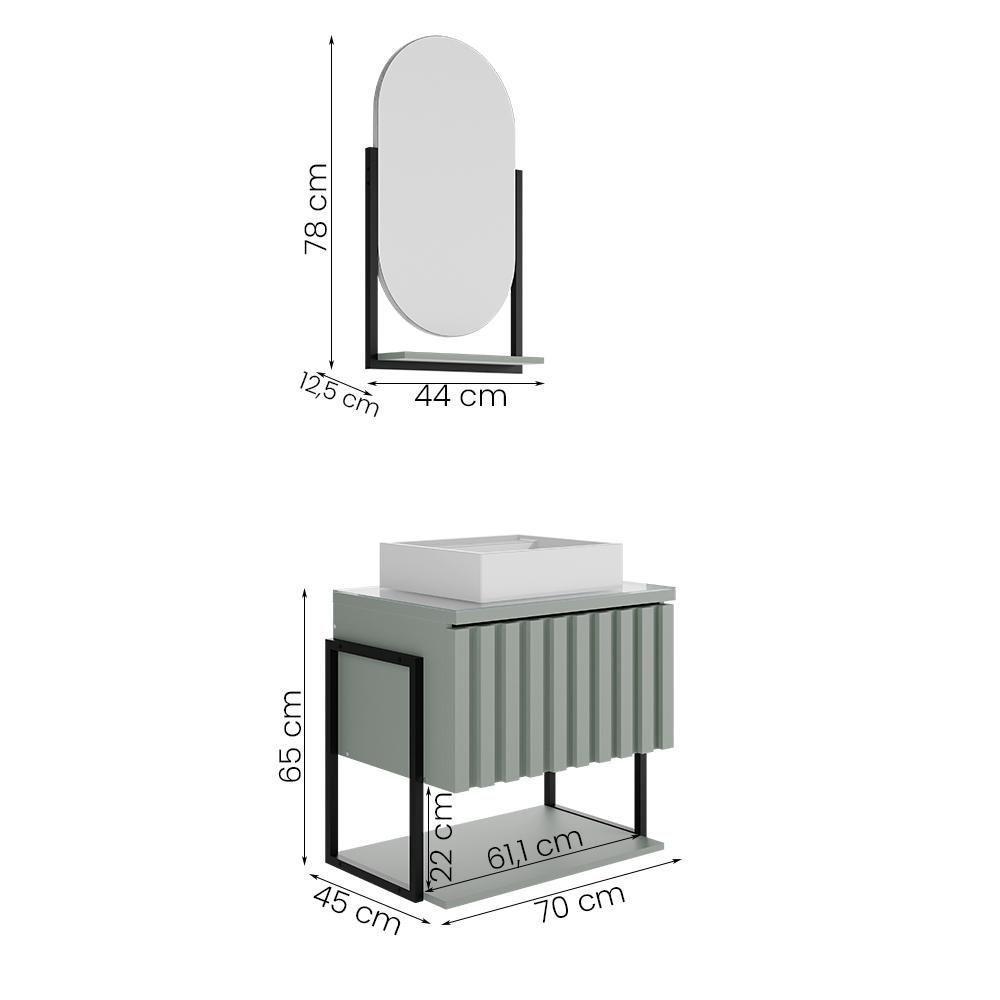 Kit Gabinete Para Banheiro Havai Com Cuba E Espelheira Ori Pistache - 4