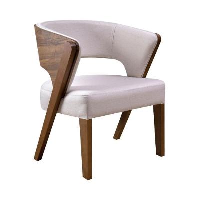Poltrona Madeira Maciça Estofada CR7008 Couro Sintético Off White Cercatto