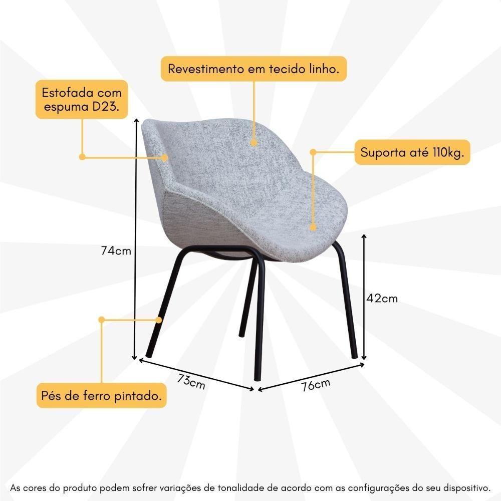 Poltrona Decorativa Com Pés De Ferro Multimóveis Cr7013 Cinza Cinza - 4