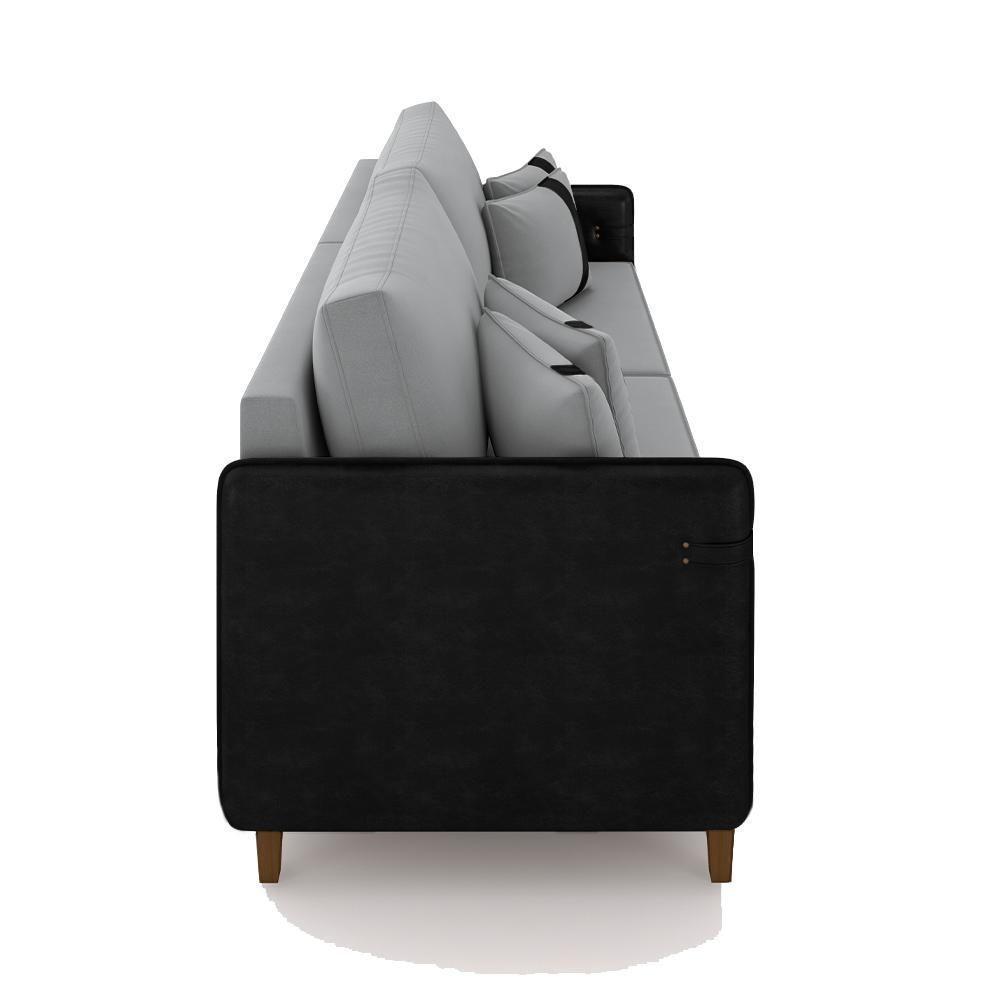 Sofá Living Montecarlo 3 Lugares Bipartido 232cm Pés Em Madeira Veludo-pu Cinza-preto G33 Gran Belo - 2