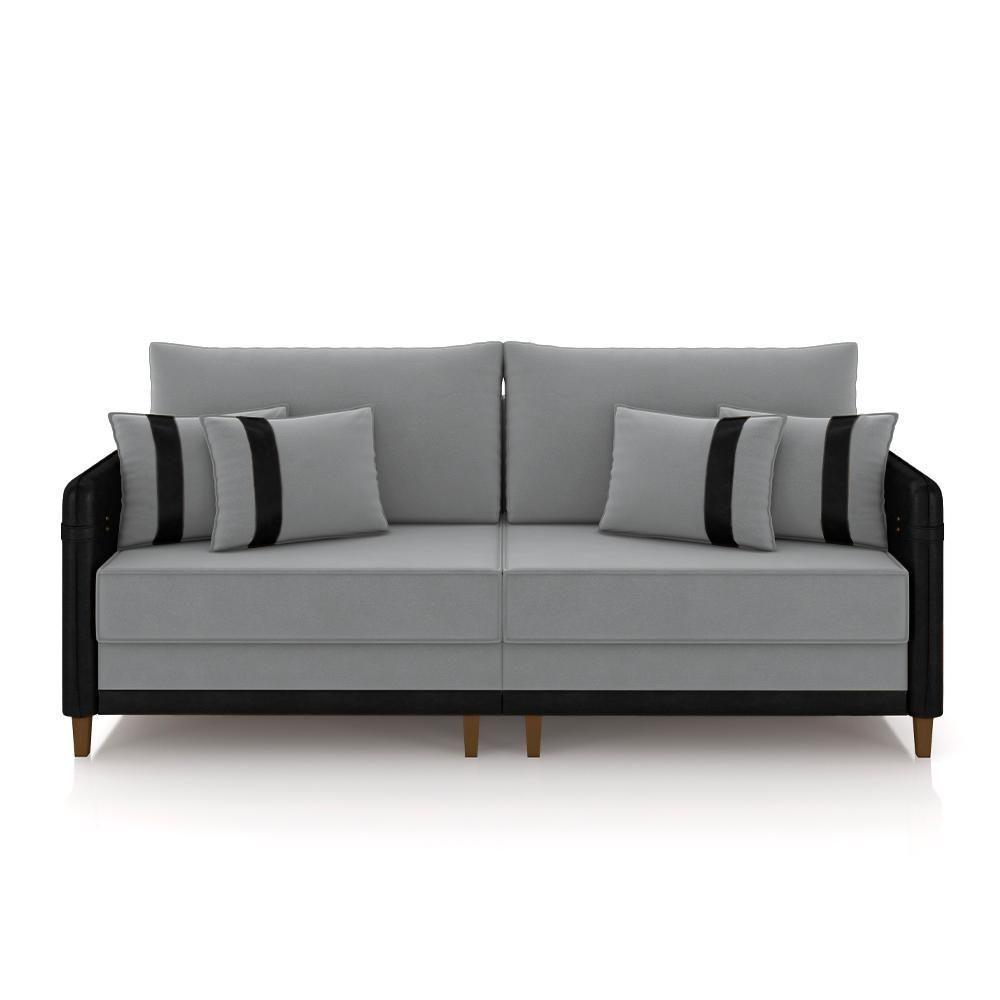 Sofá Living Montecarlo 3 Lugares Bipartido 232cm Pés Em Madeira Veludo-pu Cinza-preto G33 Gran Belo - 6