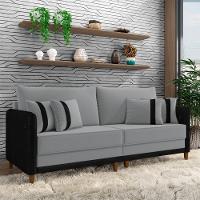 Sofá Living Montecarlo 3 Lugares Bipartido 232cm Pés Em Madeira Veludo-pu Cinza-preto G33 Gran Belo - 1