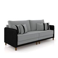 Sofá Living Montecarlo 3 Lugares Bipartido 232cm Pés Em Madeira Veludo-pu Cinza-preto G33 Gran Belo - 3
