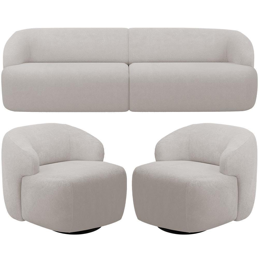 Sofá 4 Lugares Curvo Orgânico Com 02 Poltronas Living 280cm Barolo L06 Bouclê Cinza - 1