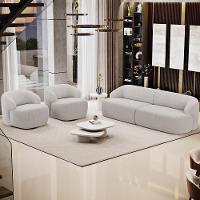 Sofá 4 Lugares Curvo Orgânico Com 02 Poltronas Living 280cm Barolo L06 Bouclê Cinza - 8