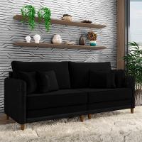 Sofá Living Montecarlo 3 Lugares Bipartido 232cm Pés Em Madeira Veludo-pu Preto G33 Gran Belo - 2