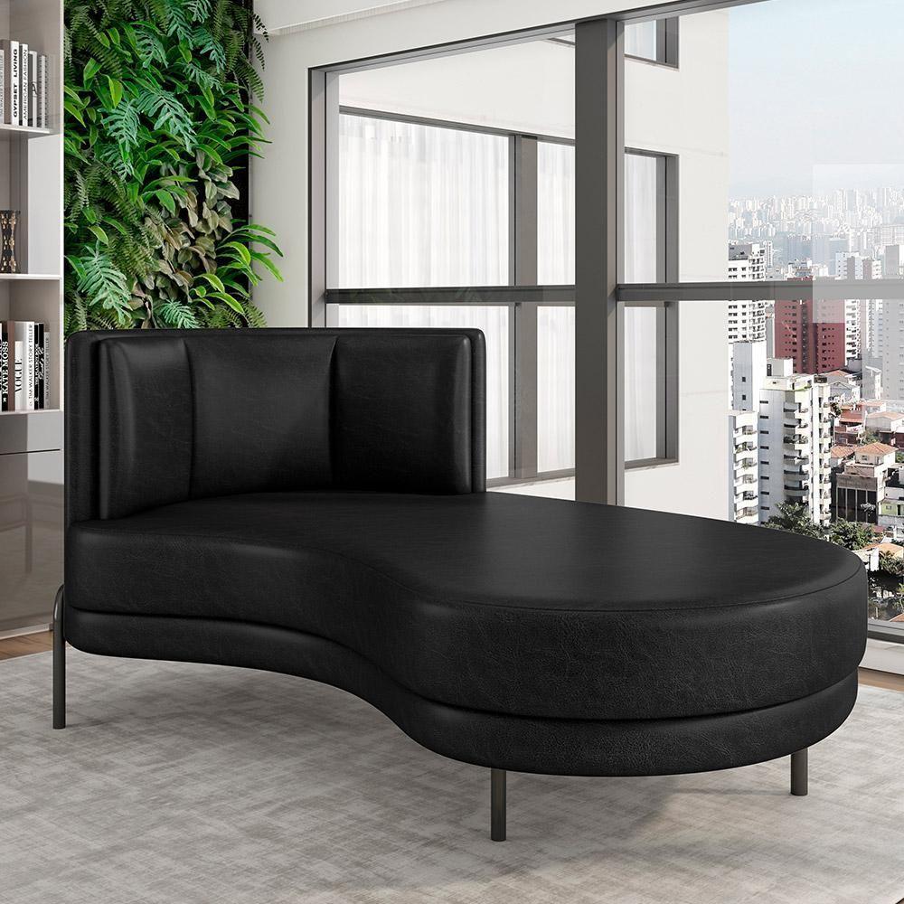 Sofá Chaise Longue Living Lucca Direito D02 Couríssimo Preto B-159 - 6