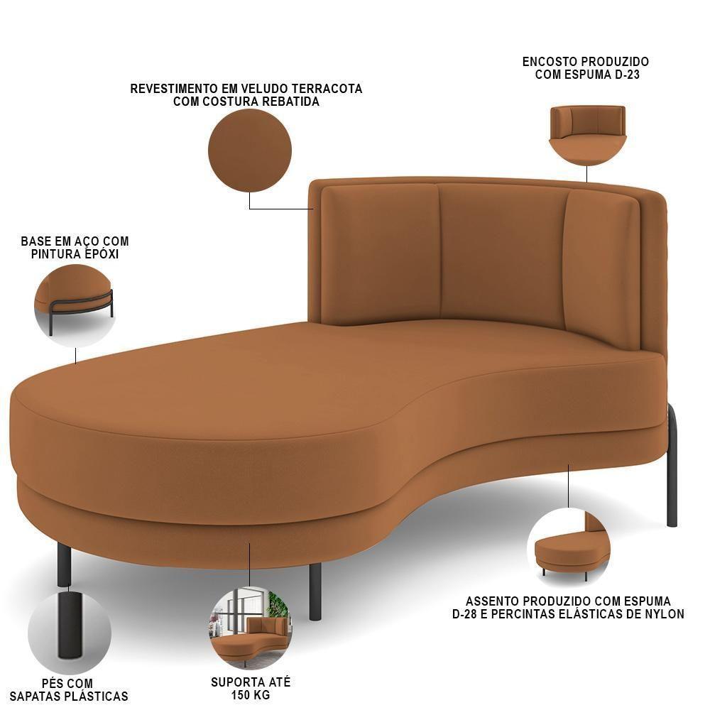 Sofá Chaise Longue Living Lucca Esquerdo D02 Veludo Terracota C-262 - 5