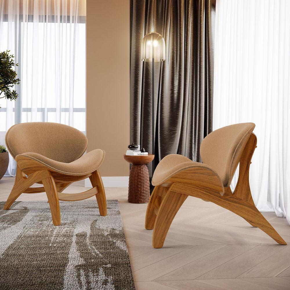 Kit 4 Poltronas Decorativa Orgânica Sala Living Kadosh L02 Bouclê Mostarda - 6