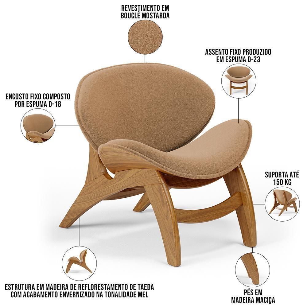 Kit 4 Poltronas Decorativa Orgânica Sala Living Kadosh L02 Bouclê Mostarda - 7