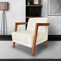 Kit 02 Poltronas Decorativa Natália Linho Base Em Madeira Castanho - Pallazio Natural