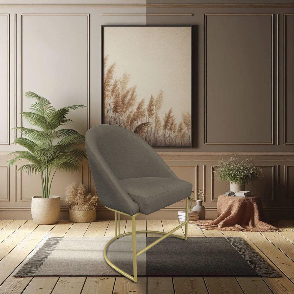 Kit 08 Cadeiras Poltrona De Jantar Bela Suede Marrom Rato Base Metálica Industrial Dourado - 6