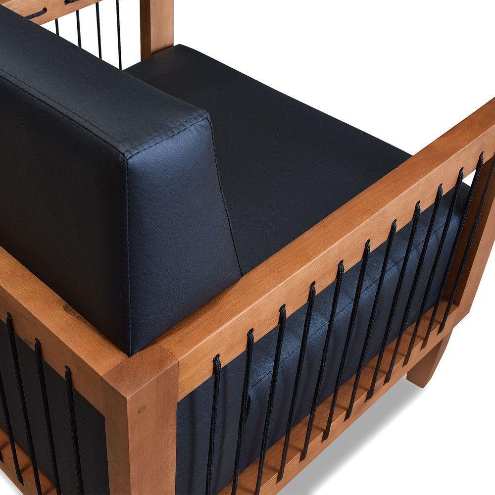 Kit 2 Poltronas E Sofá Living 2 Lugares Marilia 1,60m Corano Preto Base Em Madeira Castanho - 3