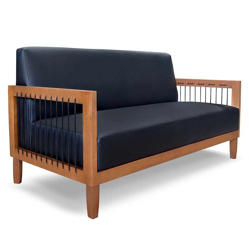 Kit 2 Poltronas E Sofá Living 2 Lugares Marilia 1,60m Corano Preto Base Em Madeira Castanho - 7