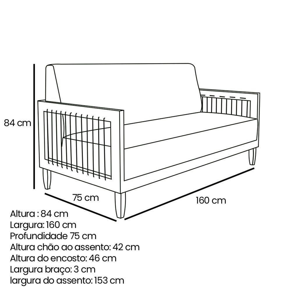 Kit 2 Poltronas E Sofá Living 2 Lugares Marilia 1,60m Corano Preto Base Em Madeira Castanho - 8