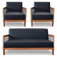 Kit 2 Poltronas E Sofá Living 2 Lugares Marilia 1,60m Corano Preto Base Em Madeira Castanho - 1