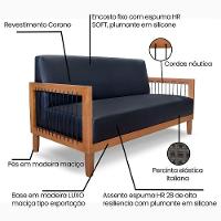 Kit 2 Poltronas E Sofá Living 2 Lugares Marilia 1,60m Corano Preto Base Em Madeira Castanho - 2