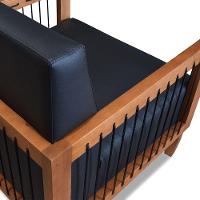 Kit 2 Poltronas E Sofá Living 2 Lugares Marilia 1,60m Corano Preto Base Em Madeira Castanho - 3