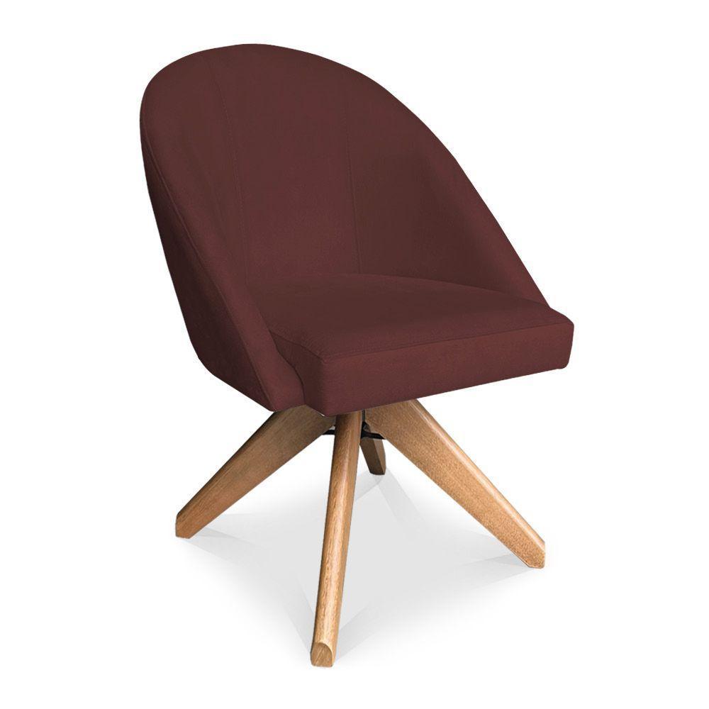 Kit 06 Poltronas Cadeira Giratória Bela Suede Marsala Base De Madeira - Pallazio - 6