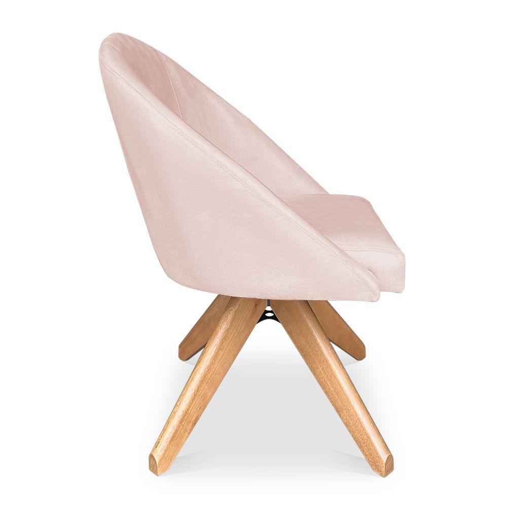 Kit 02 Poltronas Cadeira Giratória Bela Suede Rosa Bebê Base De Madeira - Pallazio - 3