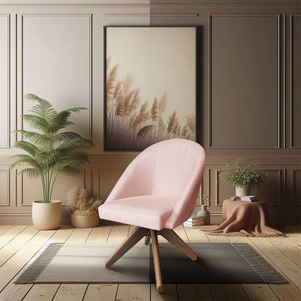 Kit 02 Poltronas Cadeira Giratória Bela Suede Rosa Bebê Base De Madeira - Pallazio - 6