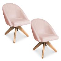 Kit 02 Poltronas Cadeira Giratória Bela Suede Rosa Bebê Base De Madeira - Pallazio - 1
