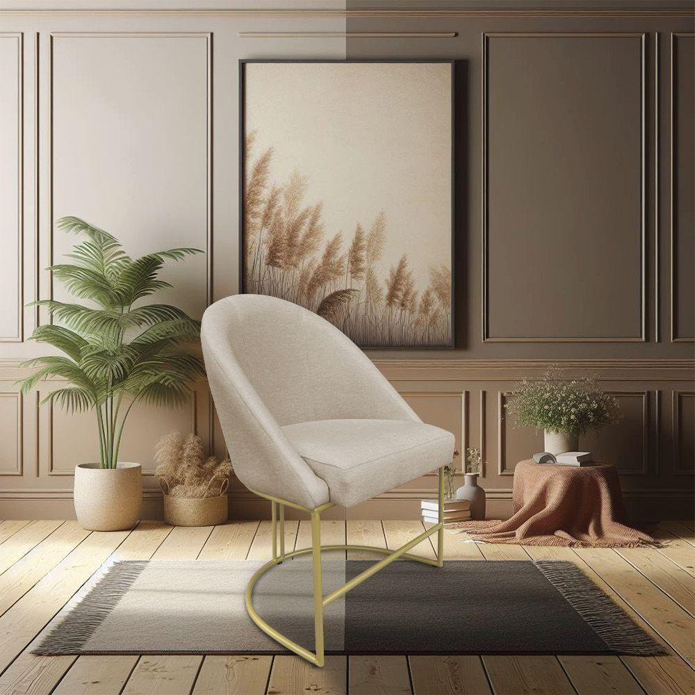 Kit 08 Cadeiras Poltrona De Jantar Bela Suede Base Metálica Industrial Dourado - Pallazio Bege - 6