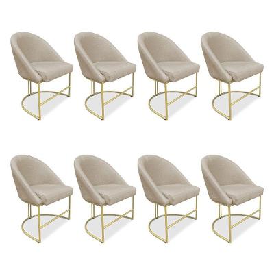 Kit 08 Cadeiras Poltrona De Jantar Bela Suede Base Metálica Industrial Dourado - Pallazio Bege