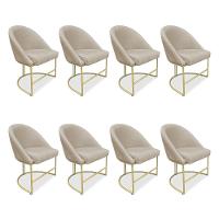 Kit 08 Cadeiras Poltrona De Jantar Bela Suede Base Metálica Industrial Dourado - Pallazio Bege - 1