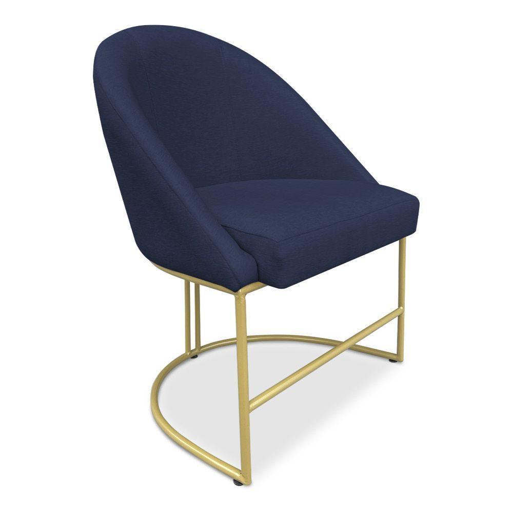 Kit 04 Cadeiras Poltrona De Jantar Bela Suede Base Metálica Industrial Dourado - Pallazio Azul Marinho - 5