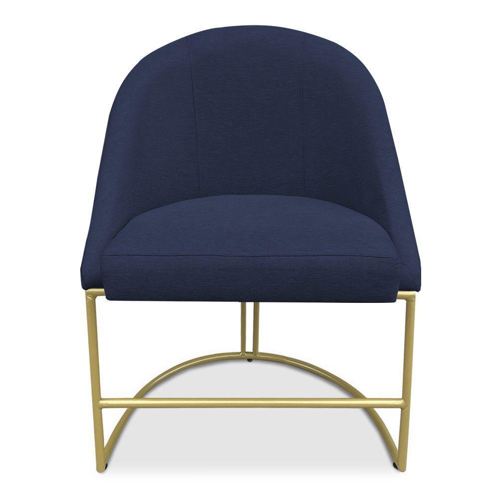 Kit 04 Cadeiras Poltrona De Jantar Bela Suede Base Metálica Industrial Dourado - Pallazio Azul Marinho - 7