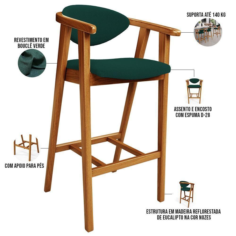 Banqueta Alta Para Cozinha Bancada Bar Sala De Jantar Fixa Cecília L02 Bouclê Verde - 6
